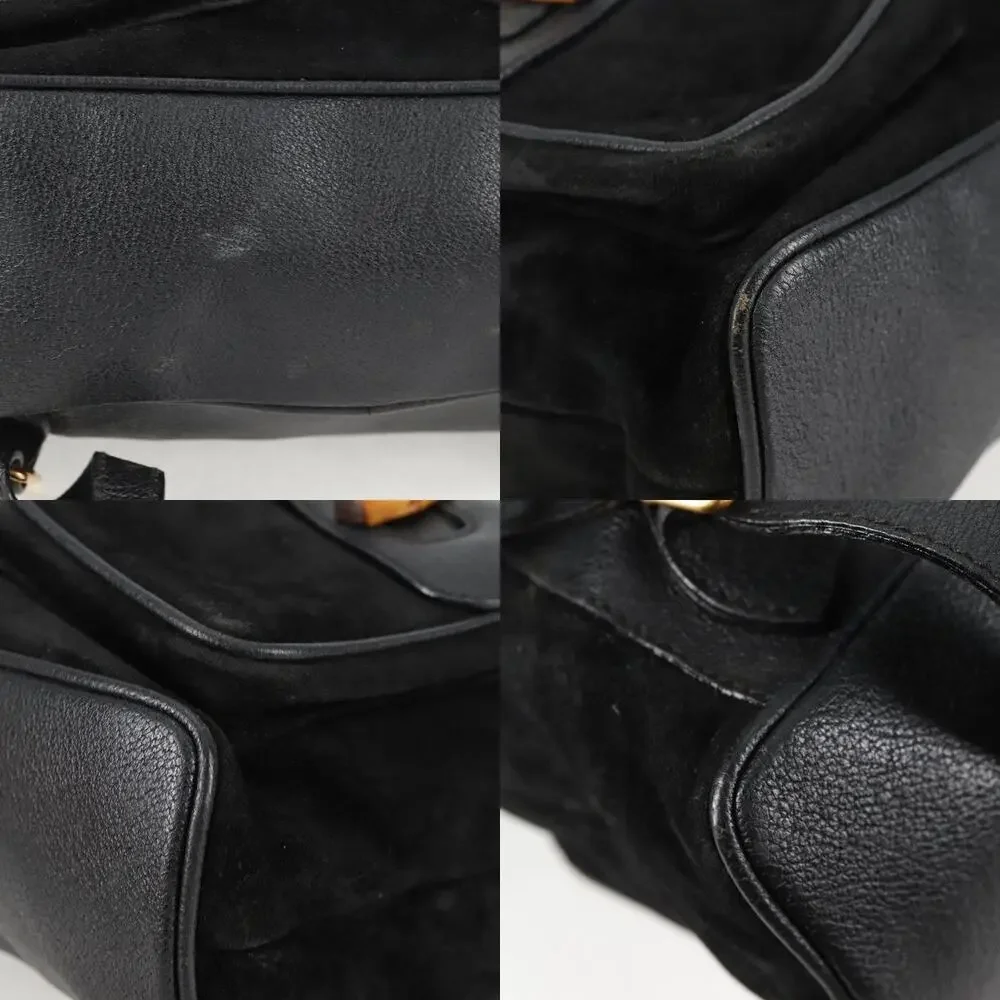 Gucci Bamboo Suede Leather Backpack Black